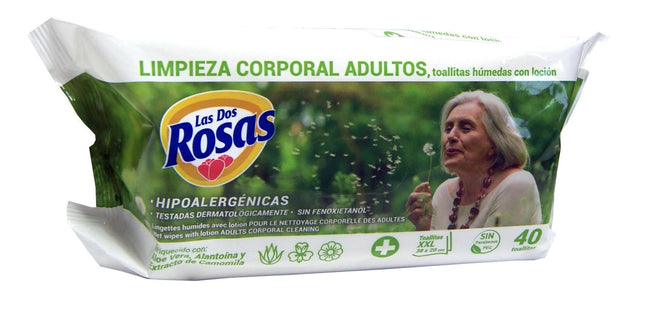 Toallitas Húmedas Corporales para Adultos Las Dos Rosas (40 uds)