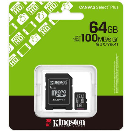 Tarjeta de Memoria Kingston microSD 64GB microSDXC Gen3 100MB/s A1 con Adaptador