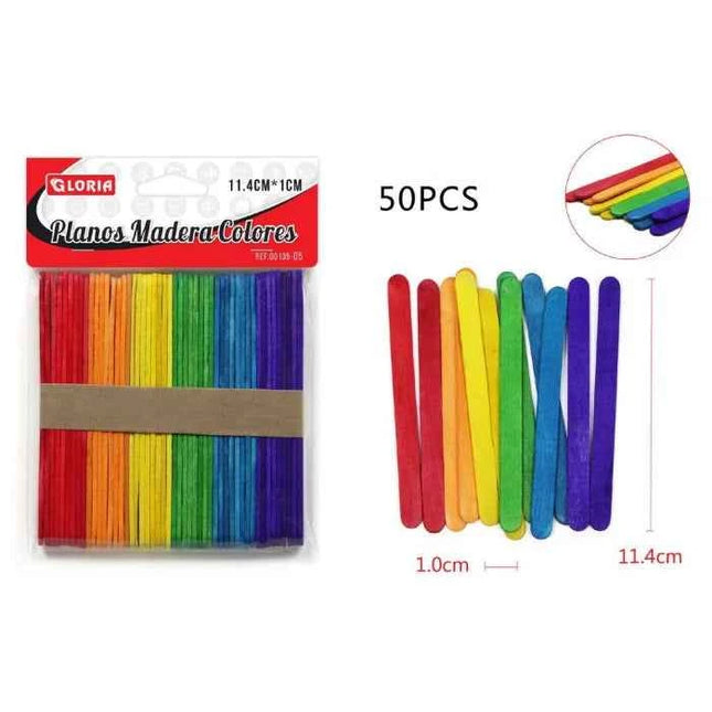 Palos de Madera Planos Multicolor Gloria - 11.4x1cm (50uds)