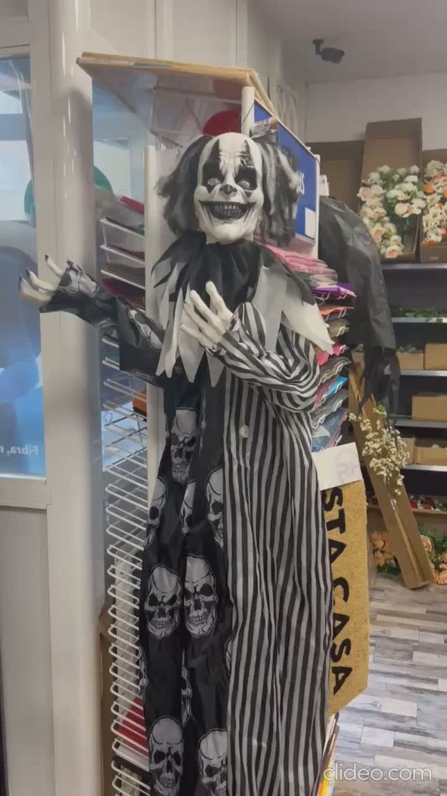 Payaso Asesino Colgante 170 cm con Luz y Movimiento – Decoración de Halloween