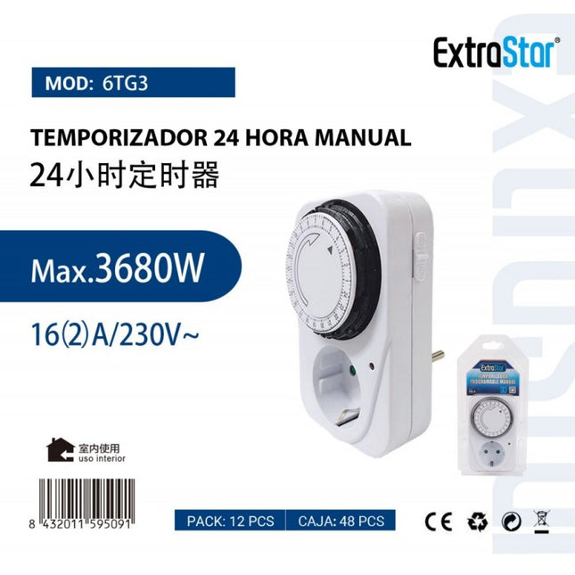 Temporizador Manual de 24 Horas ExtraStar Modelo 6TG3