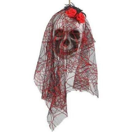 Terrorífica Calavera Colgante Con Velo Negro y Rojo - Bubaa