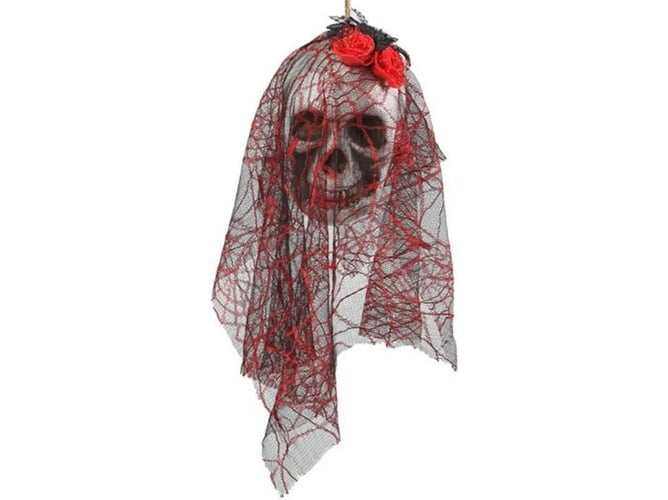 Terrorífica Calavera Colgante Con Velo Negro y Rojo - Bubaa