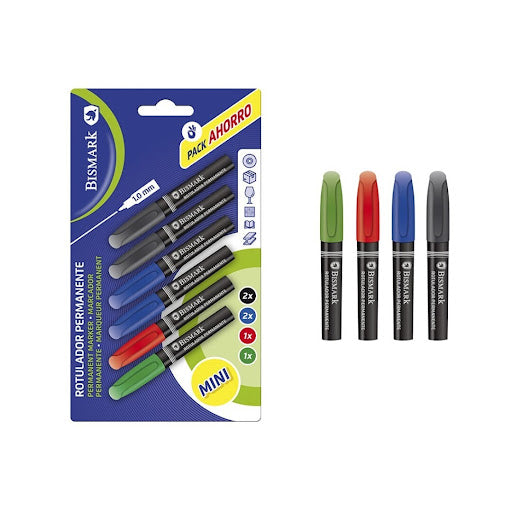 Rotuladores Permanentes Bismark Mini – Pack 6 uds, Colores Surtidos