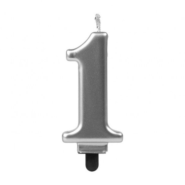 Vela de Cumpleaños Numérica Nº1 Plateada Atosa