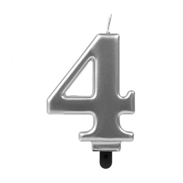 Vela de Cumpleaños Numérica Nº4 Plateada Atosa