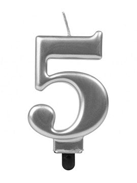 Vela de Cumpleaños Numérica Nº5 Plateada Atosa