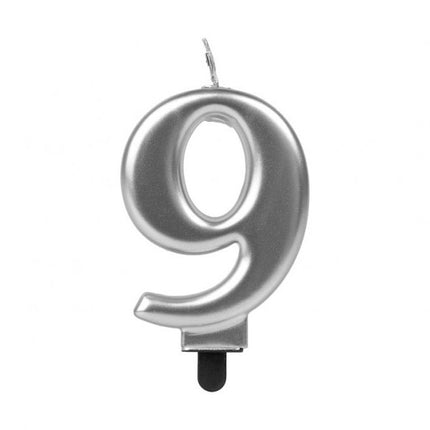 Vela de Cumpleaños Numérica Nº9 Plateada Atosa