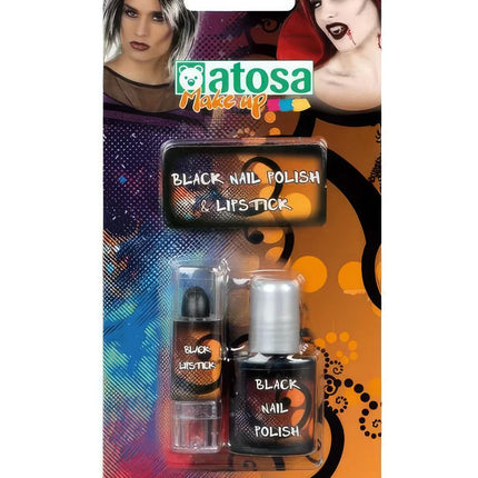 Kit de Maquillaje de Halloween: Pintauñas y Pintalabios Negro – Atosa